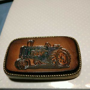 Green Tractor Genuine Leather & Brass Belt Buckle